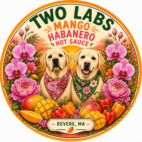 Two Labs Mango Habanero Hot Sauce label